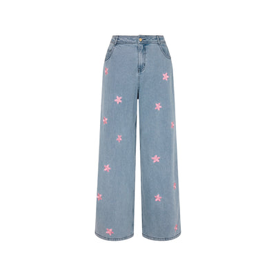 Straight Leg Embroidered Jean - Blossom Sky