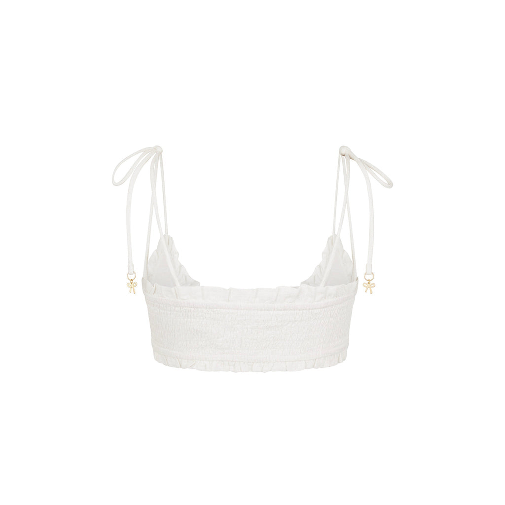 Ruffle Shirred Tie Crop - White