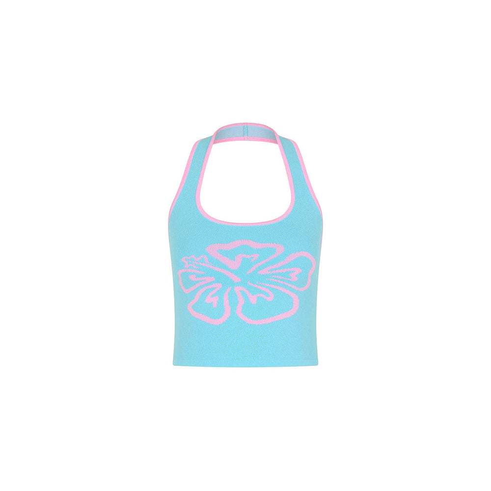 Knit Halter Tank Top - Island Sky