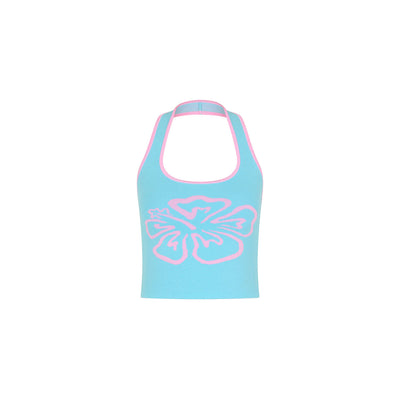 Knit Halter Tank Top - Island Sky
