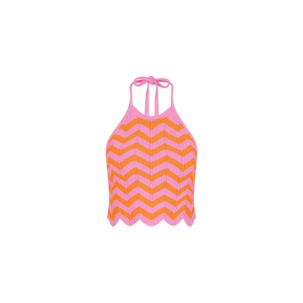 Chevron Knit Halter Crop Top - Sundrenched