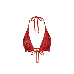 Frill Halter Bralette Bikini Top - Sassy Sangria
