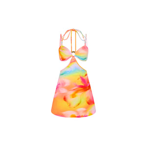 Beaded Cut Out Mini Dress - Frangipani Swirl