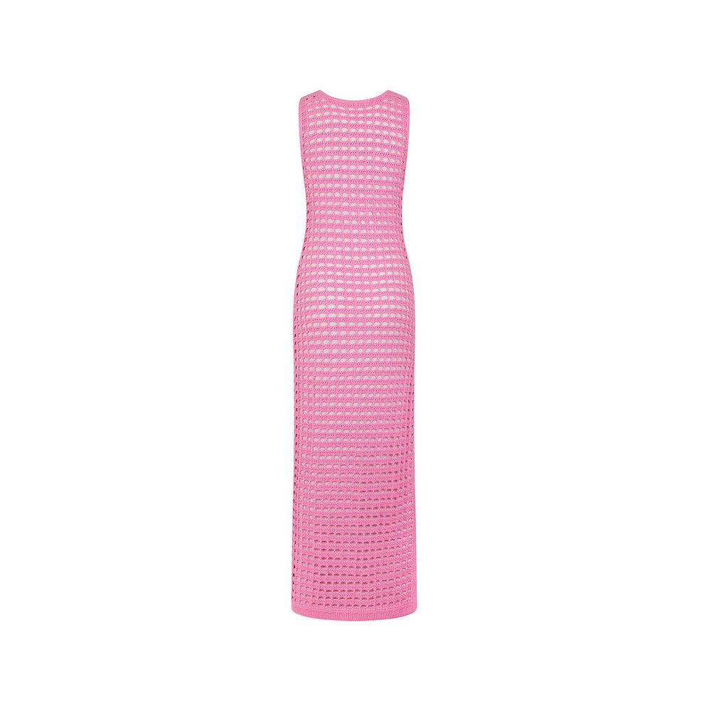Crochet Plunge Maxi Dress - Bubblegum
