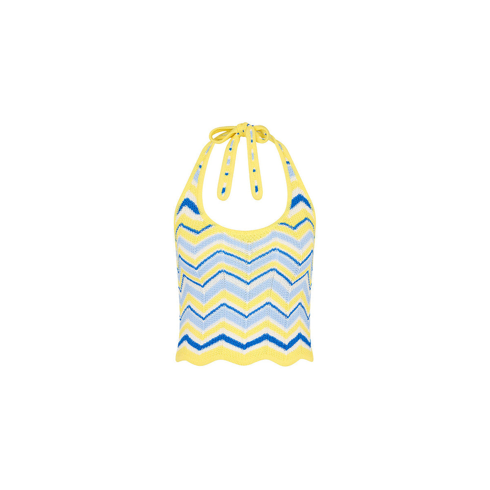 Chevron Knit Halter Tank Top - Lemon Daze
