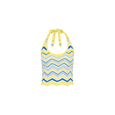 Chevron Knit Halter Tank Top - Lemon Daze