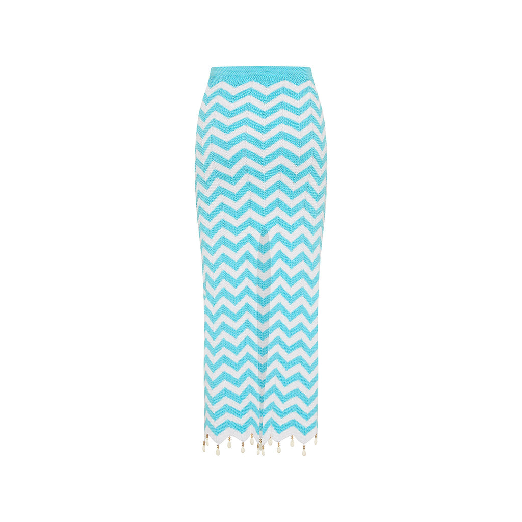 Chevron Knit Midi Skirt - Crystal Cove