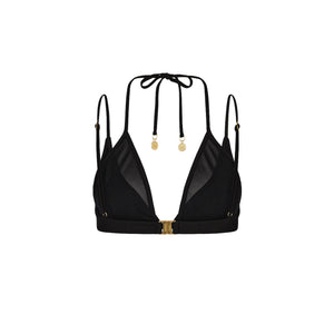 Layered Mesh Underwire Bikini Top - Twilight Black