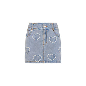 Applique Jean Mini Skirt - Starlit Denim