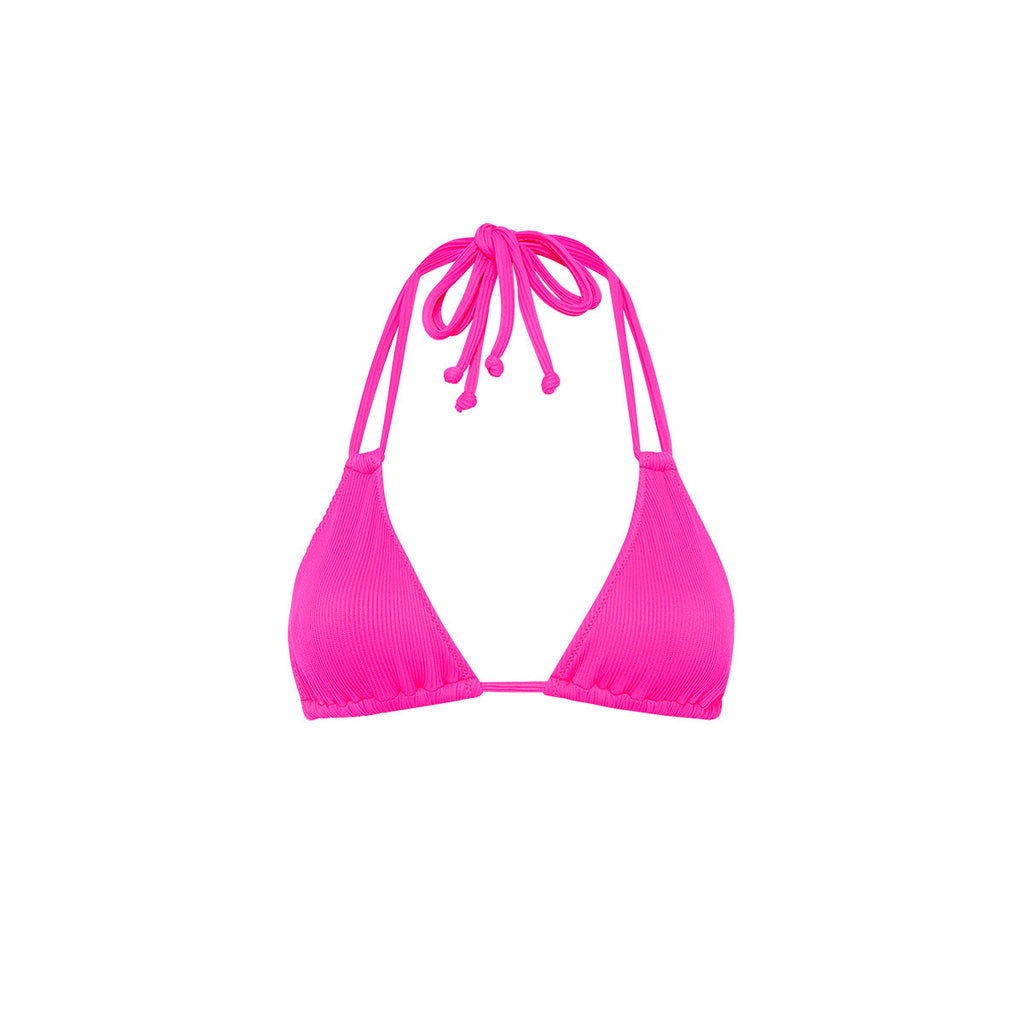 Halter Bralette Bikini Top - Flamingo Pink Ribbed