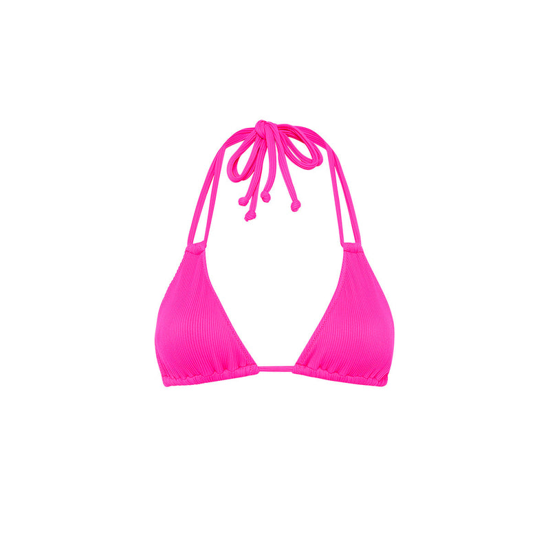 Halter Bralette Bikini Top - Flamingo Pink Ribbed