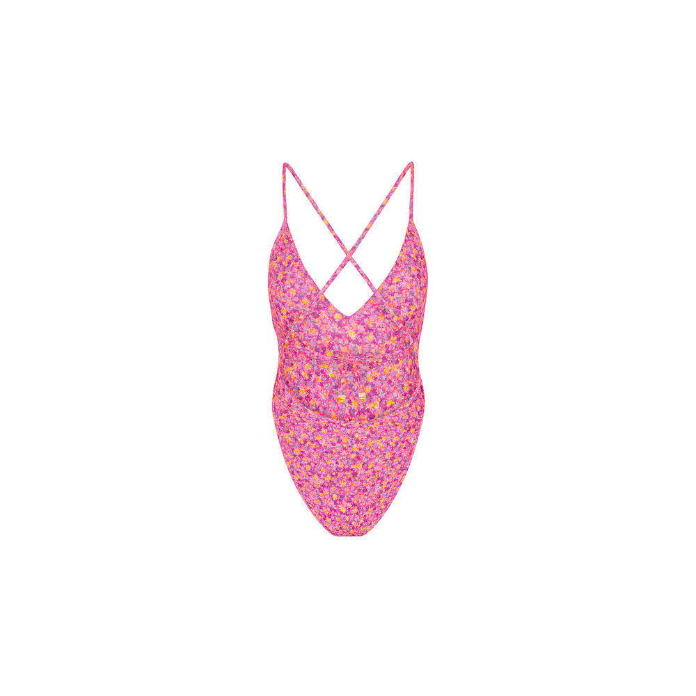 Plunge Cross Back One Piece - Gelato Bloom