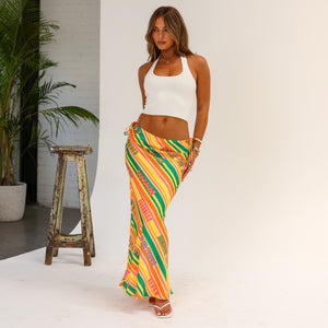 Satin Tie Side Maxi Skirt - Sunshine Lover
