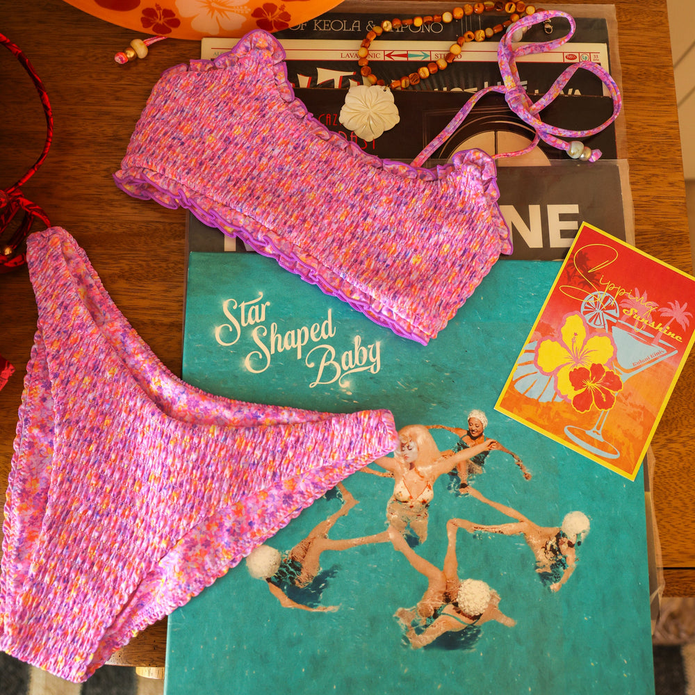 Shirred Crop Tie Bikini Top - Gelato Bloom