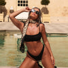 Shirred Crop Tie Bikini Top - Twilight Black