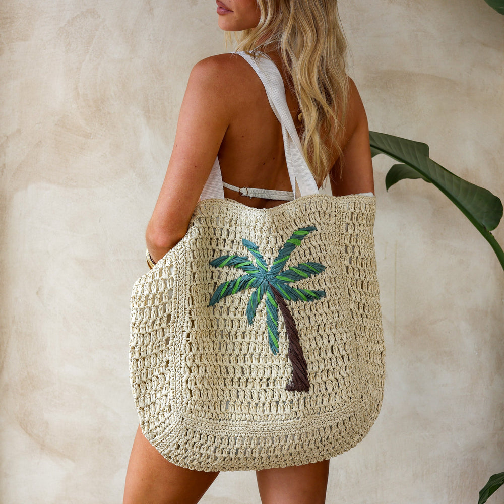 Straw Beach Tote Bag - Palm Breeze