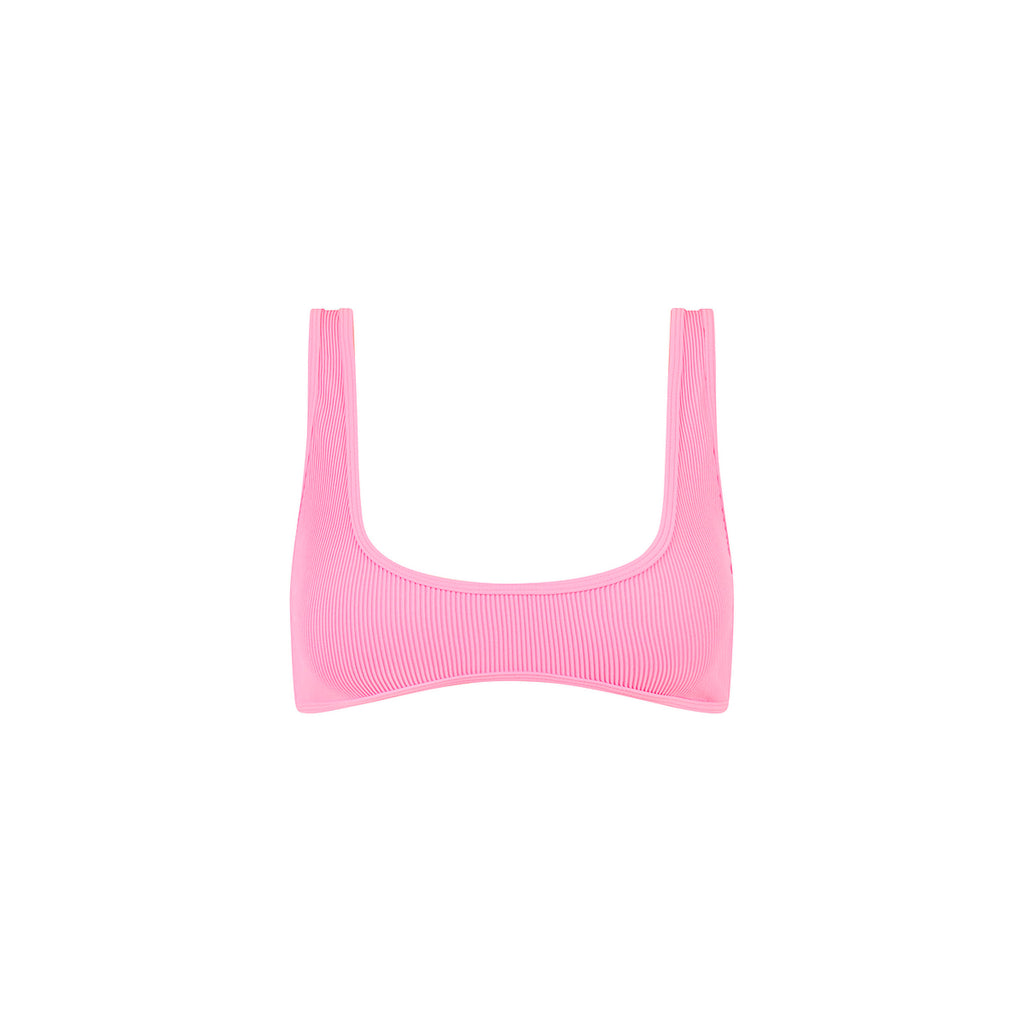 Bind Slim Scoop Bikini Top - Taffy Pink Ribbed