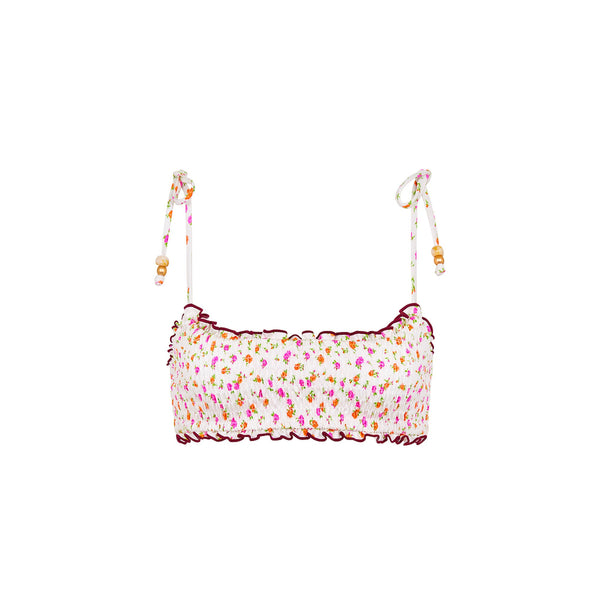 Shirred Crop Tie Bikini Top - Rosie Posie