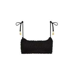 Shirred Crop Tie Bikini Top - Twilight Black