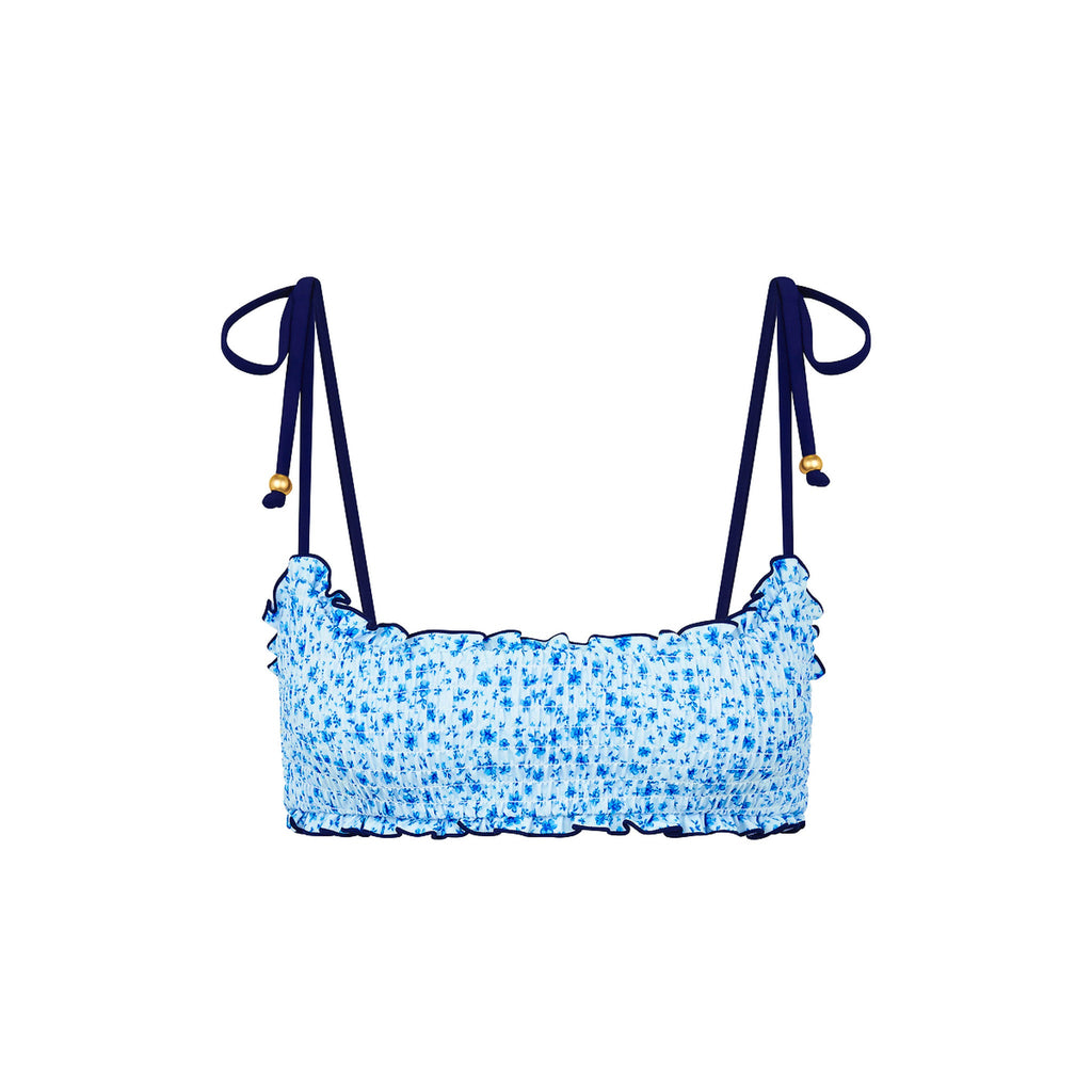 Shirred Crop Tie Bikini Top - Dream Flower