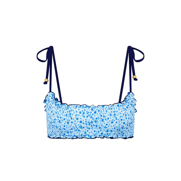 Shirred Crop Tie Bikini Top - Dream Flower