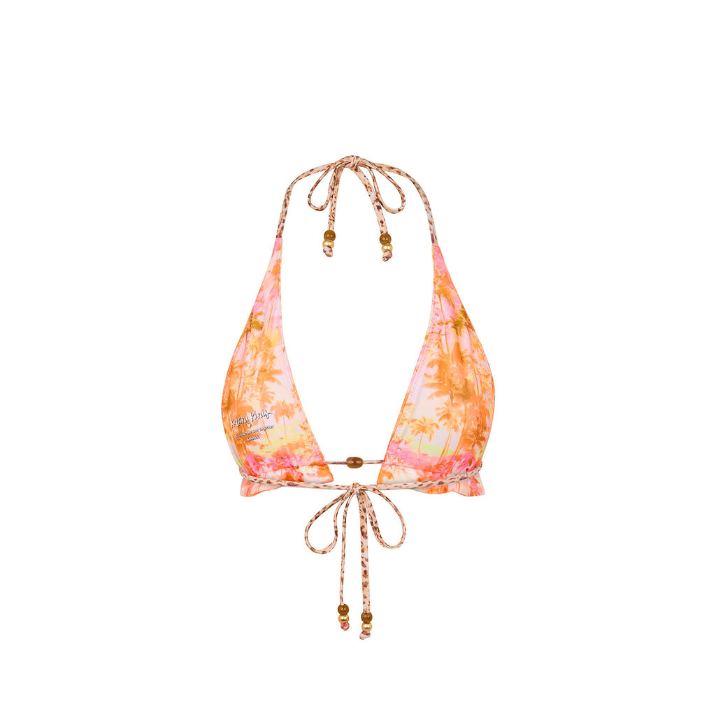 Frill Halter Bralette Bikini Top - Wild Skies