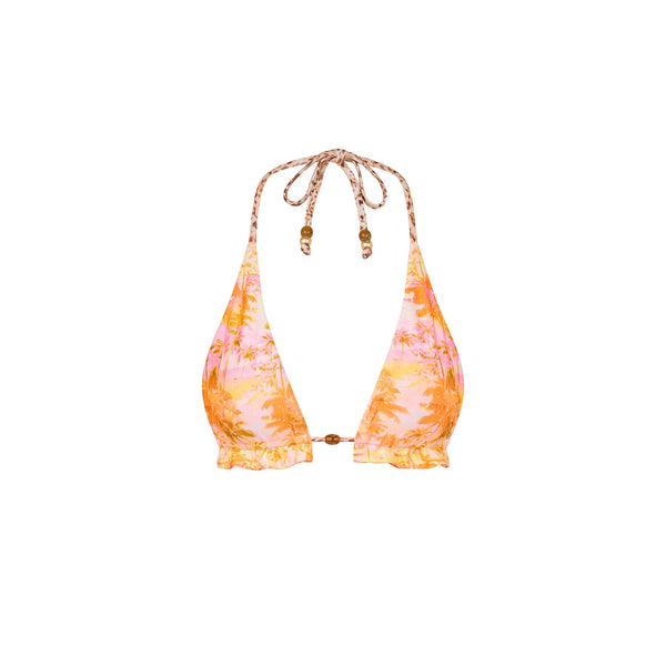 Frill Halter Bralette Bikini Top - Wild Skies