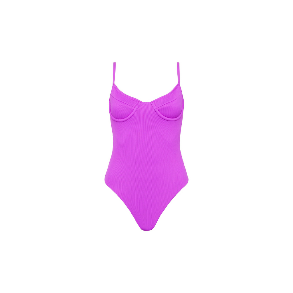 Underwire Cheeky One Piece - Electric Violet Ribbed