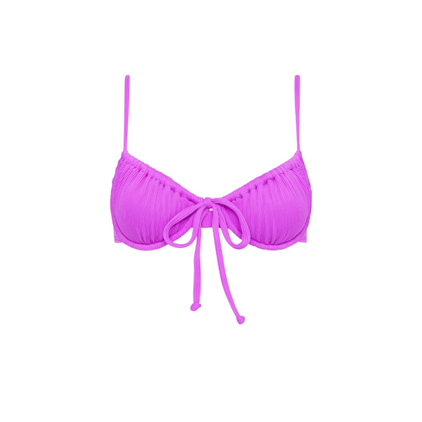 Ruched Underwire Bra Bikini Top - Electric Violet Ribbed