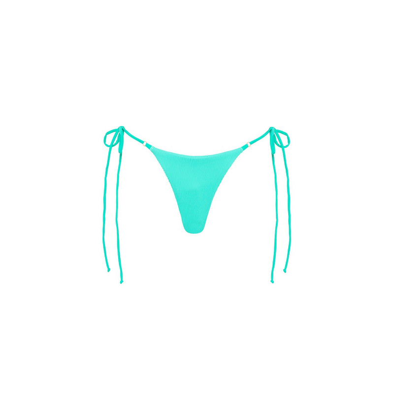Thong Tie Side Bikini Bottom - Aqua Ribbed