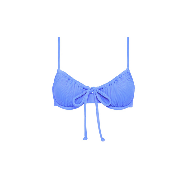 Ruched Underwire Bra Bikini Top - Breezy Blue Ribbed