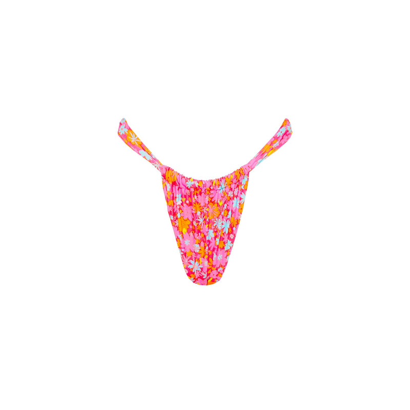 Ruched Thong Bikini Bottom - Raspberry Rosé