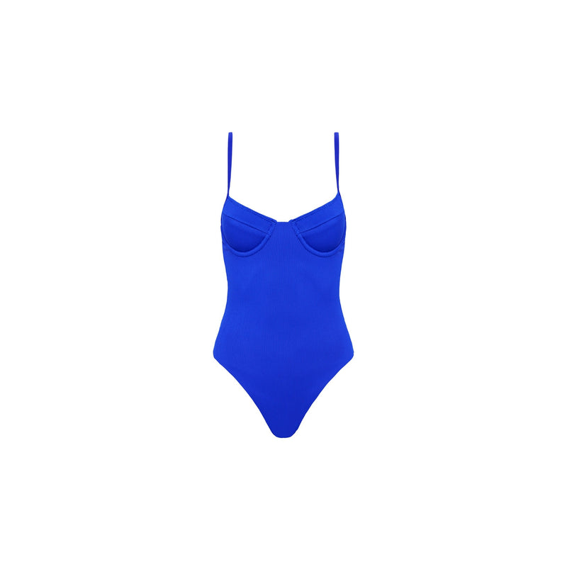 Underwire Cheeky One Piece Swimwear - Ocean Blue Ribbed