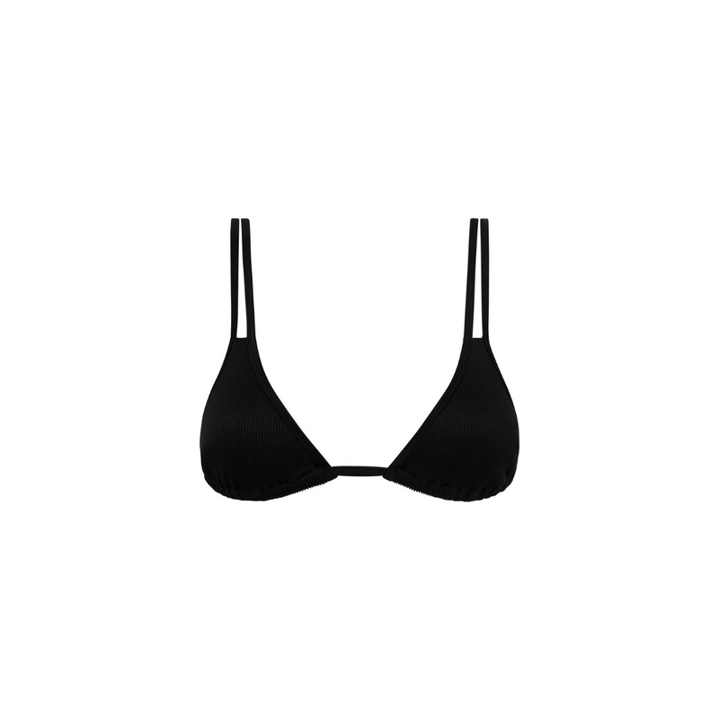 Twin Strap Bralette Bikini Top - Pitch Black Ribbed